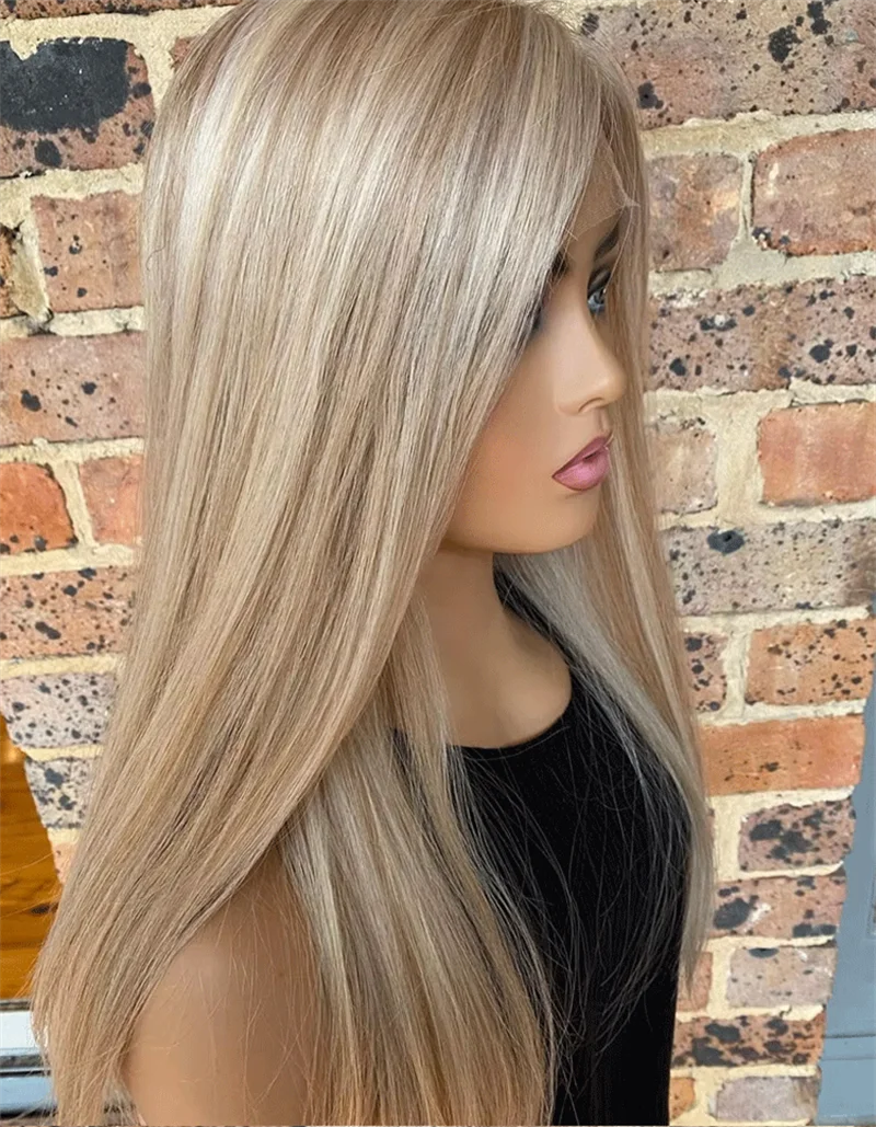

Synthetic Lace Front Wigs Highlight Brown Blonde Wig For Women Long Straight Lace wig 30Inch Synthetic Heat Resistant Wig