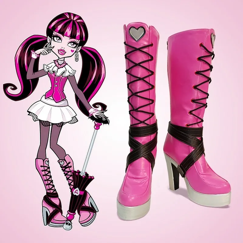 Zapatos de Cosplay de Anime Monster High Draculaura, botas para mujer, tenga en cuenta la altura de los zapatos y la circunferencia de la pantorrilla cuando realice el pedido