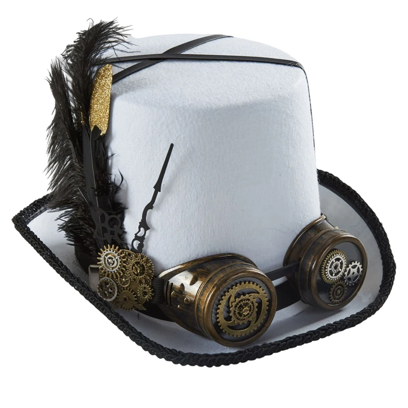 Handmade Vintage Gear Glass Hats Steampunk Top Hat Feather Clock Hands Fedora Lolita Cosplay Hat