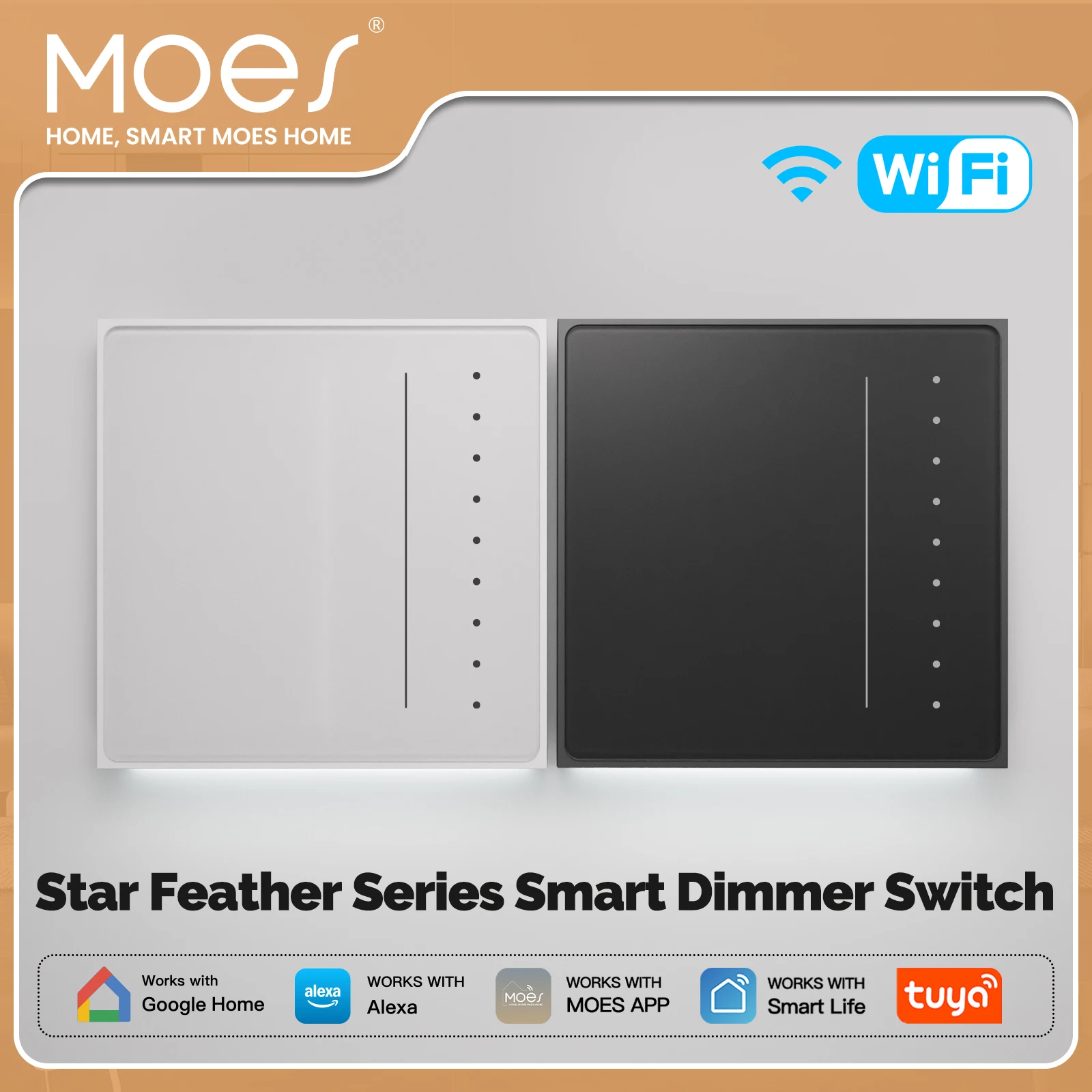 MOES Tuya WiFi/Zigbee Star Feather Series Smart Dimmer Lichtschalter, Helligkeit einstellen, APP-Fernbedienung, Sprachsteuerung, Alexa, GoogleHome