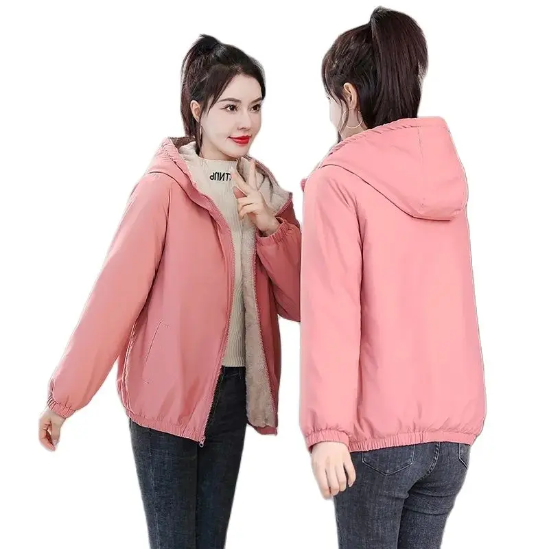 Autumn Winter Hooded Add Velvet Women Coat Fashion Keep Warm Water Proof Cotton Jacket Leisure Solid Color Short Ladies Tops 4XL