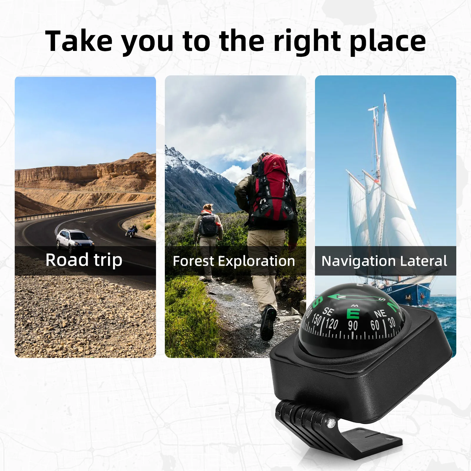 بوصلة السيارة على شكل كرة، لوحة قيادة الملاحة المتغيرة، بوصلة السيارة، دليل توجيه الاتجاه للسيارة الخارجية، قارب ركوب الدراجات والمشي لمسافات طويلة