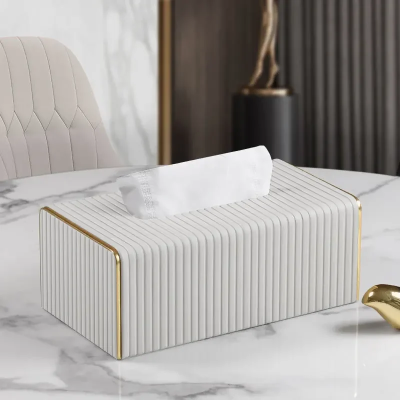 Exquisite Streak Tissue Box,European Style High Quality Faux Leather Napkin Holder,Paper Storage Container for Living Room Hotel