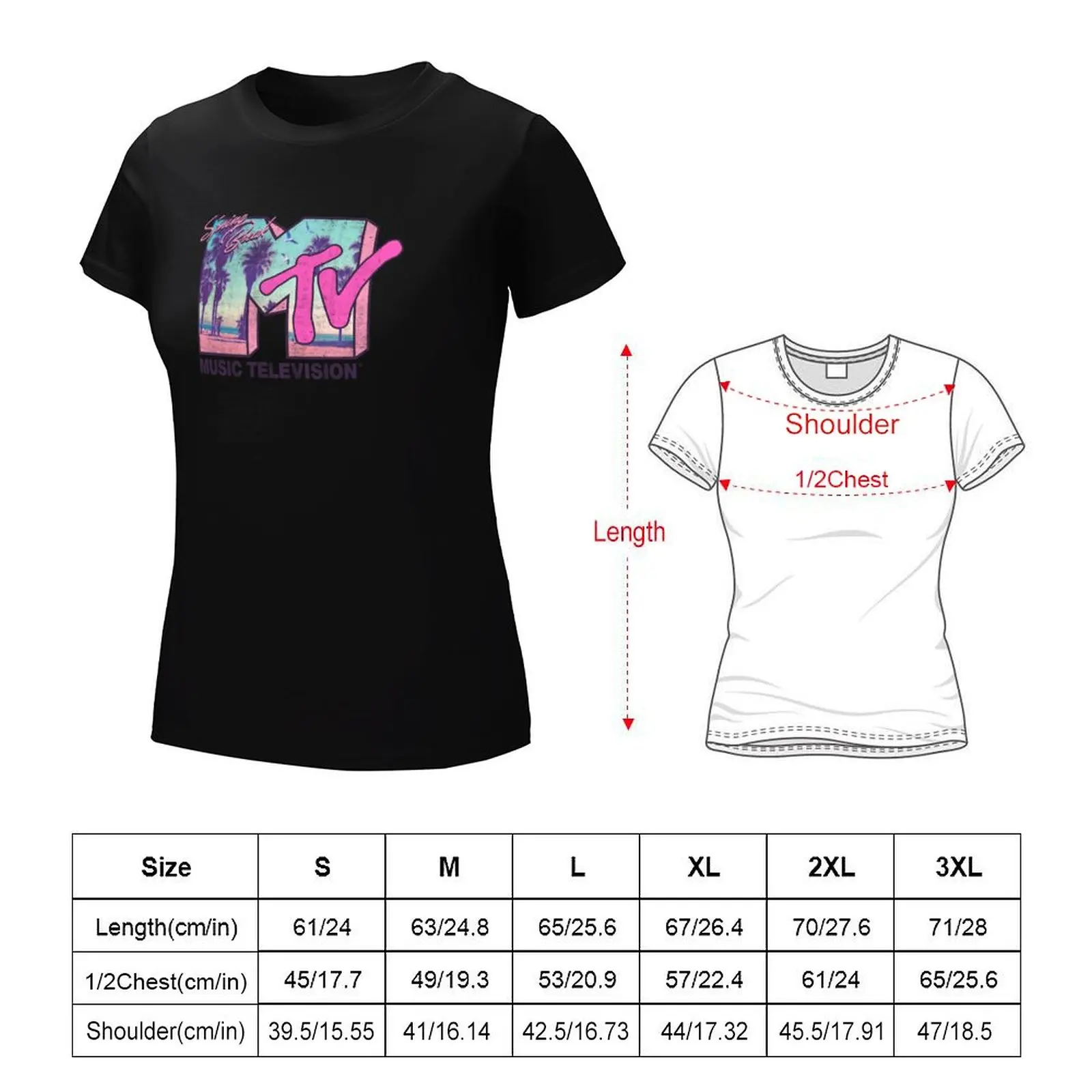 MTV camiseta con logotipo lateral para mujer, ropa kawaii para mujer, camiseta de manga corta, camisetas para mujer