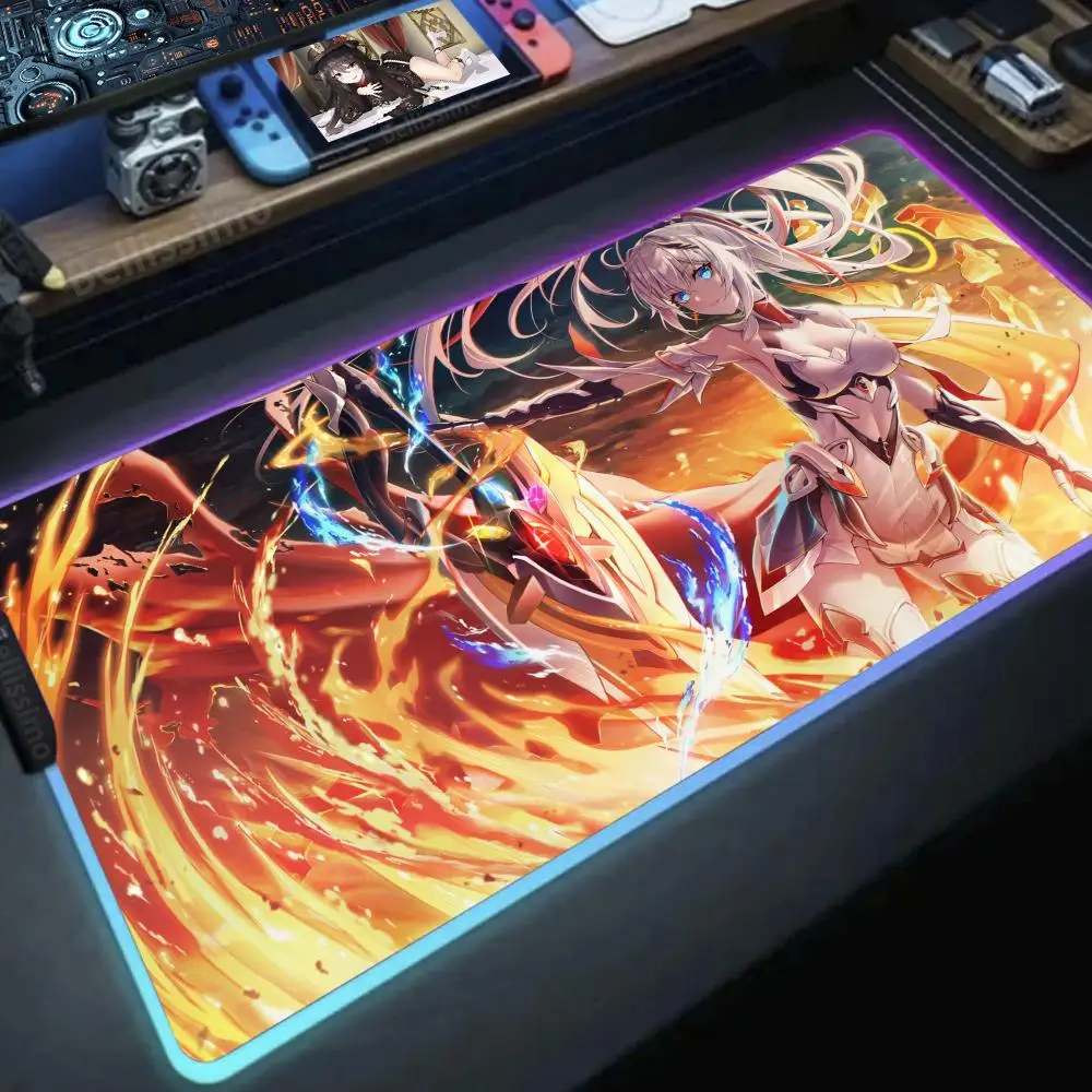 Desk Mat PC Gamer XXL Mousepad LED Gaming Big Mouse Pad Large Honkai Impact 3 RGB Backlight Mouse Pad Luminous Cool Mouses Mice