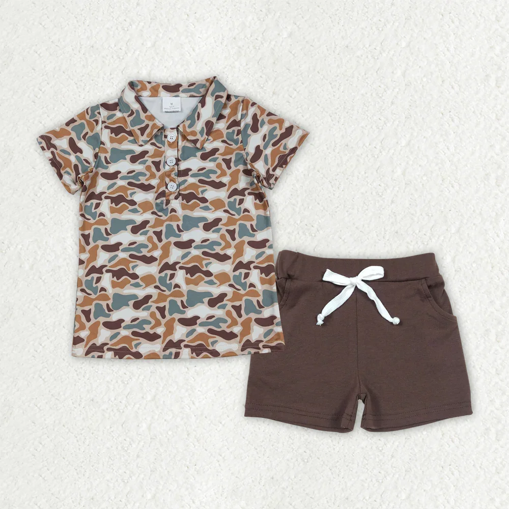 Hunting Camo Polo Shirt Boys Shorts Set