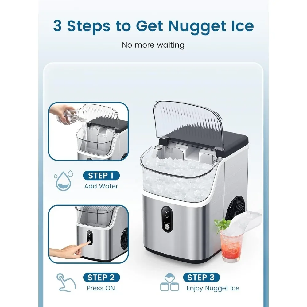 Nugget Ice Makers Countertop, Portable, 34Lbs/Day, Self-Cleaning, One-Button Operation Ice Machine for Home Kitchen Party