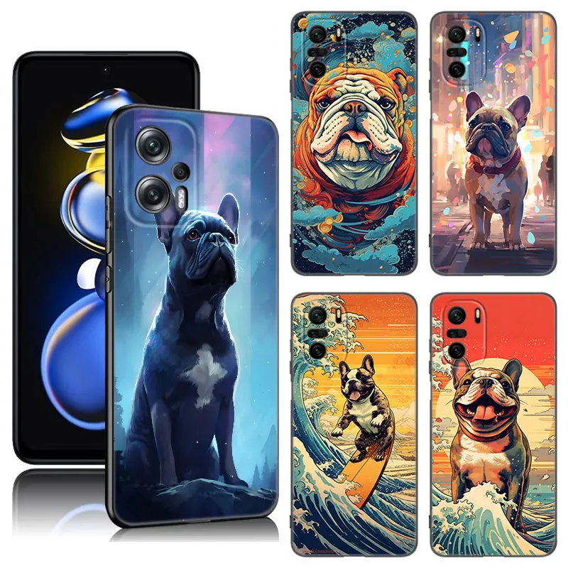 French Bulldog Dog Phone Case For Xiaomi POCO X3 X4 NFC F5 M2 M3 M4 M6 X5 Pro F3 F4 GT 5G C31 C55 M5S Black Silicone Cover