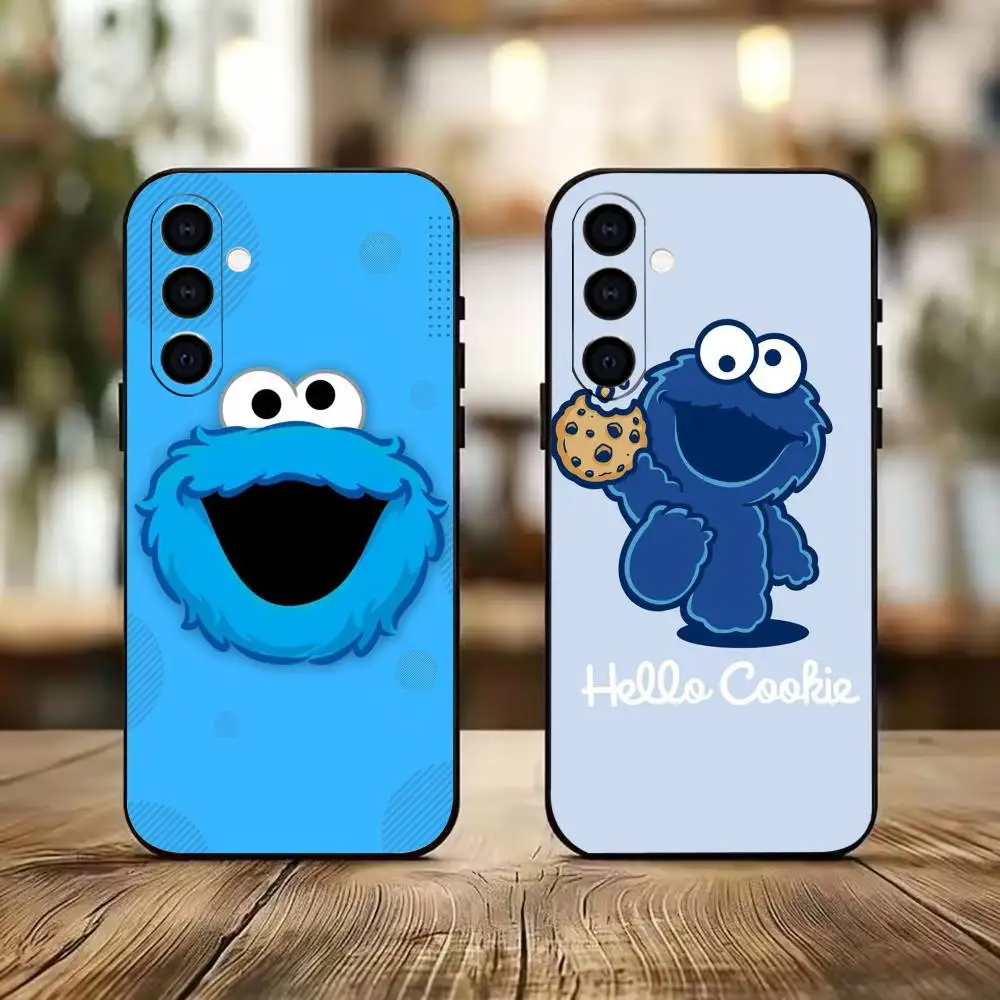 cute Cookie Monster Phone Case Black Silicone Soft For Samsung A73,A72,A71,A70,A53,A52,A51