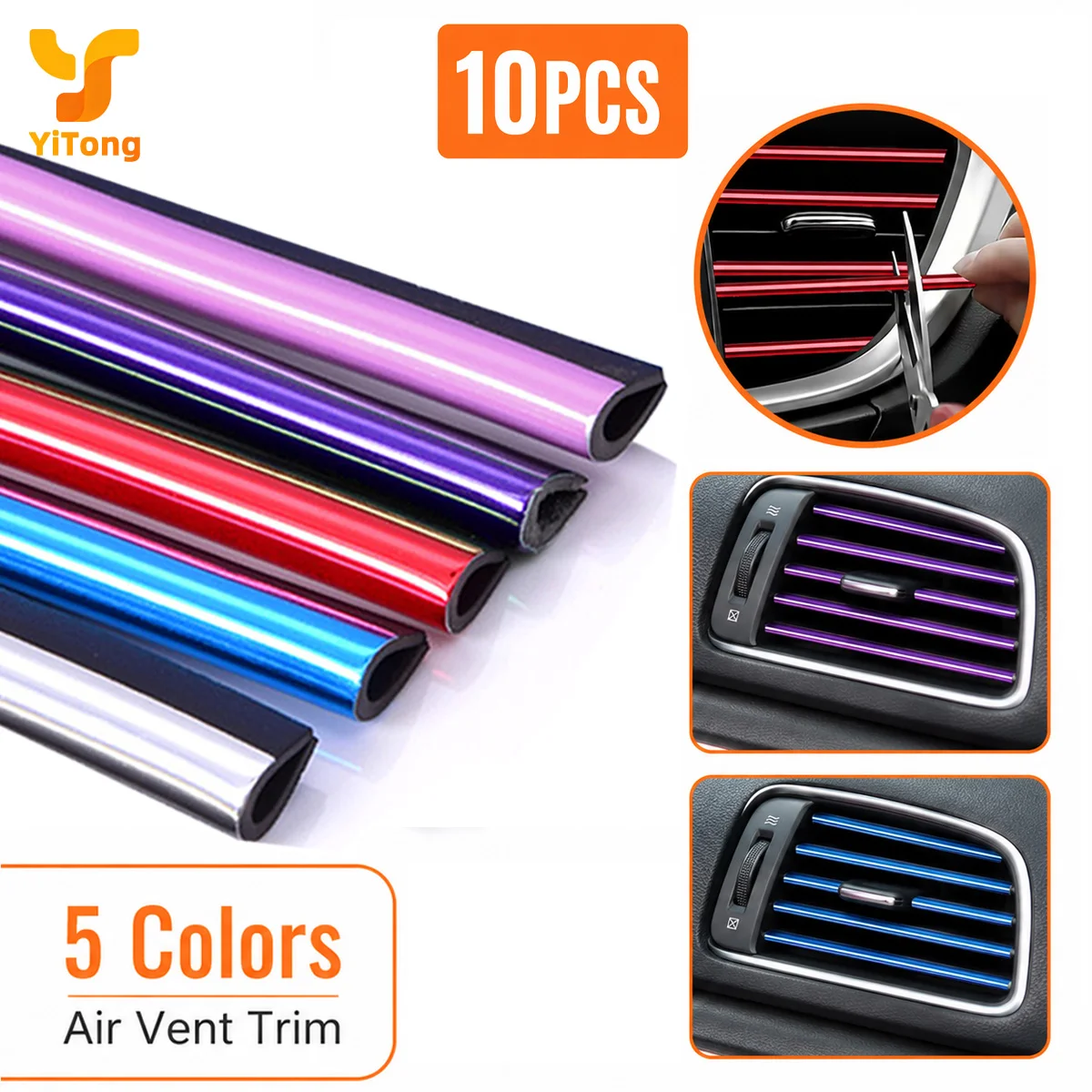 Yitong 10PCS Car Air Vent Trim Strip Universal PVC Interior Decoration Strip Flexible U Shape Cuttable Auto Interior Accessories