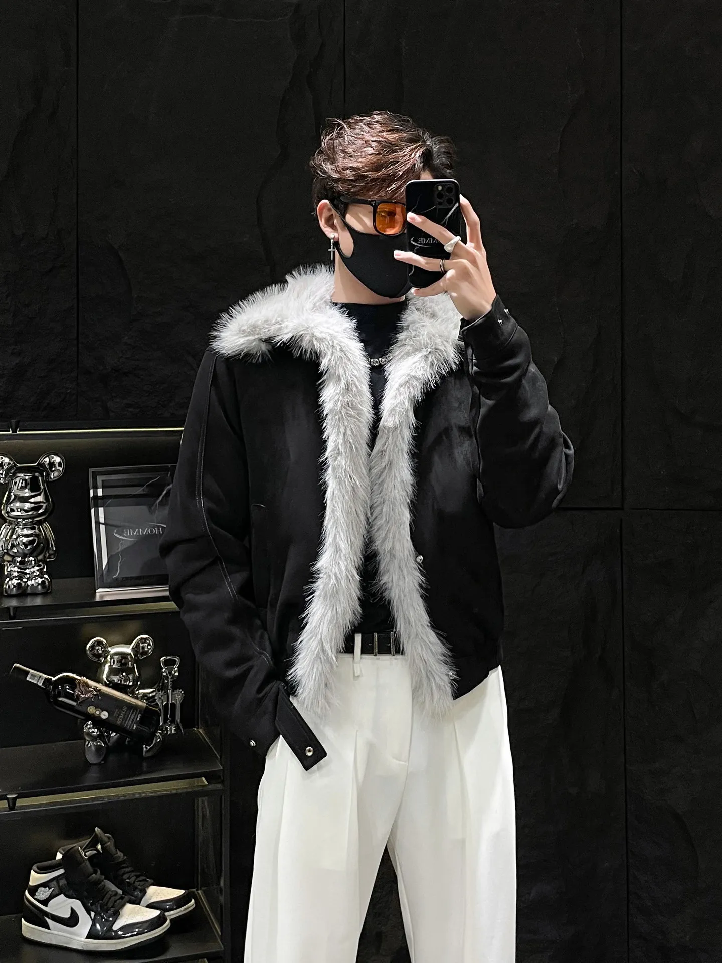 

Autumn Winter New Sle Men's Thiened Cotton Jaet Warm Fur Collar Inserted Cotton Warmth Outerwear Casual Loose Fit Zipper