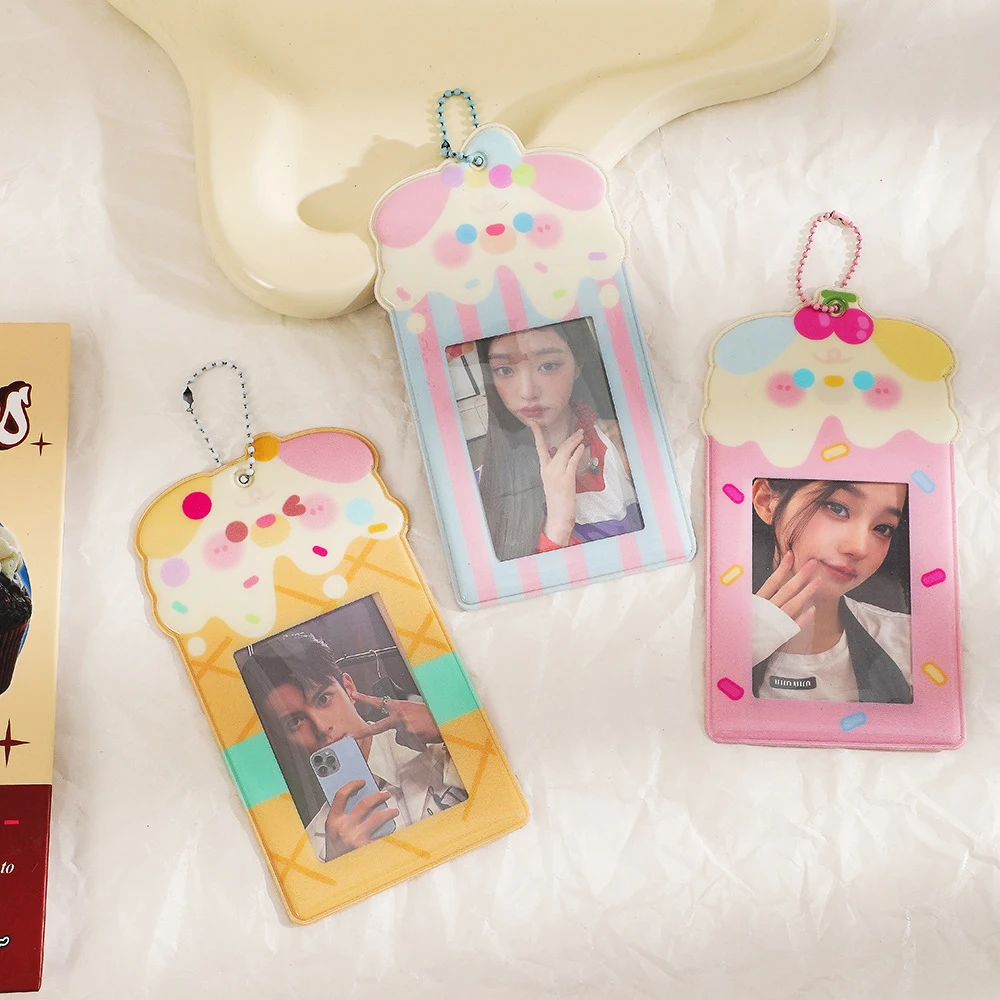 INS Sweet 3 Inch Photocard Holder Korean Keychain PVC Idol Photo Card Protector Case Student ID Bus Card Case Pendant Stationery