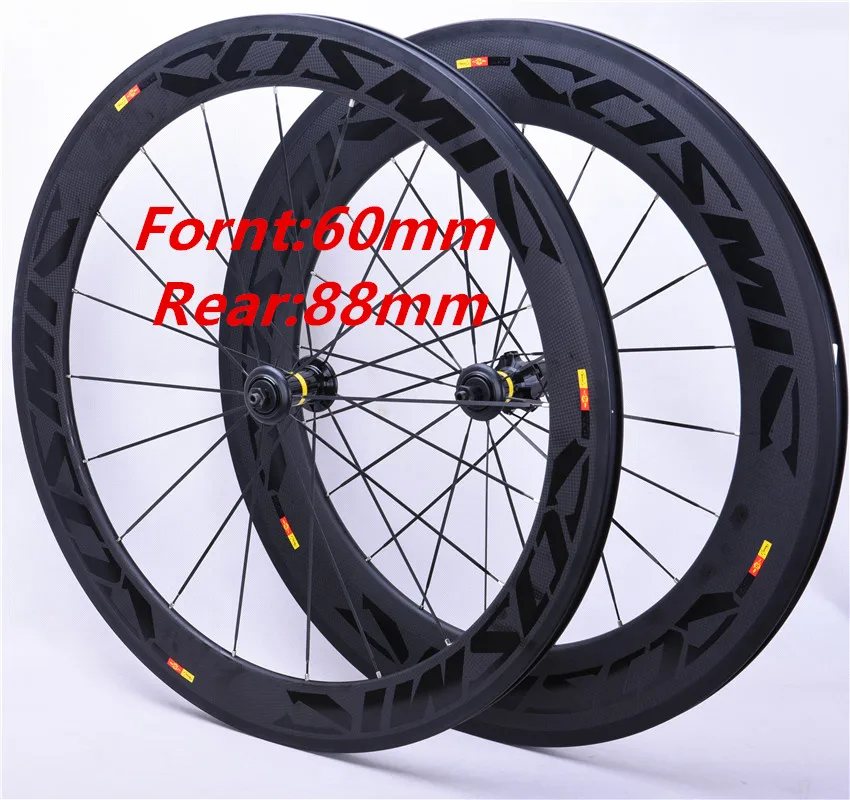 Najnowszy 700C przód 60mm + tył 88mm rower szosowy UD pełne włókno węglowe zestaw kół rowerowych karbonowe felgi bezdętkowe Free ship