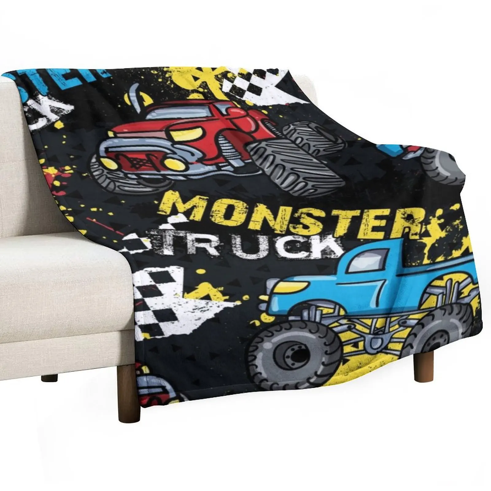 

Cool Monster truck pattern Throw Blanket Hairy Picnic Summer Hair Blankets