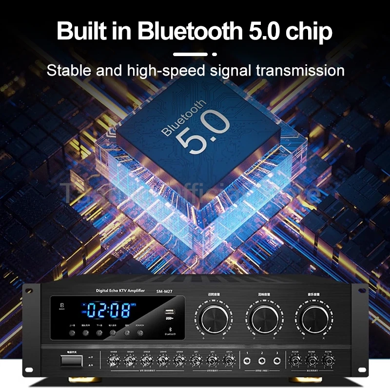 1000/1800W High Power Professional Sound Amplifier HiFi Bluetooth Multifunction Subwoofer Audio Amplifier For KTV Home Theater