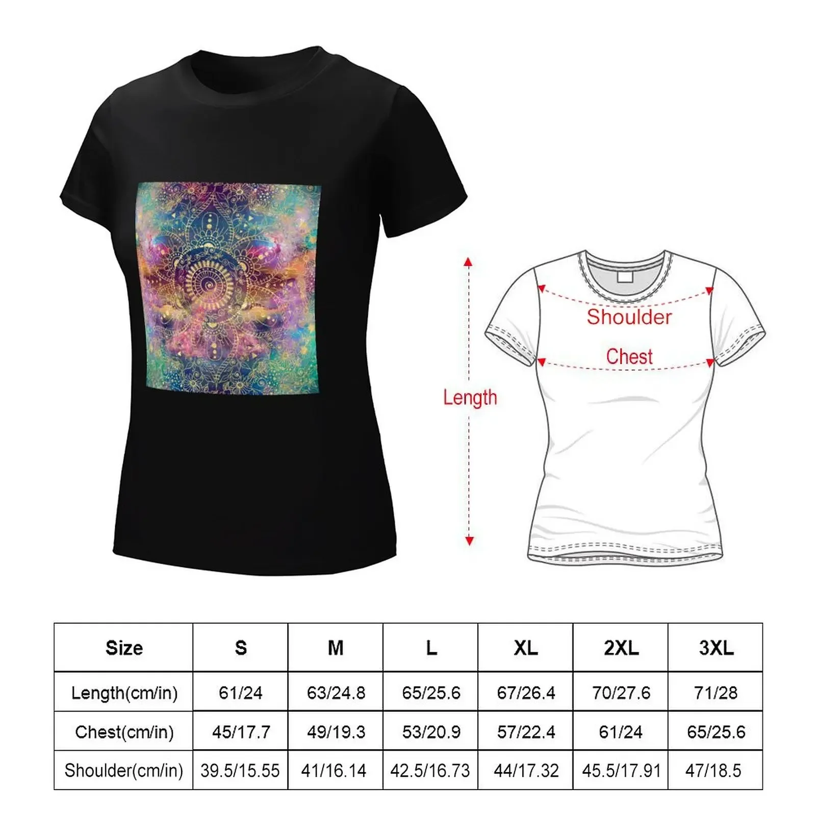 Gold Mandala Watercolor Colorful Nebula T-shirt korean fashion summer clothes summer top t-shirts for Women cotton