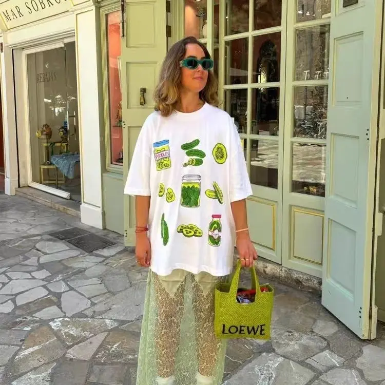 Trendy Funny Pickle Graphic T-Shirt Sweet Girls Women Retro Dill Pickle Jar Print Summer Casual Tee Food Lover Oversized Top - view 2