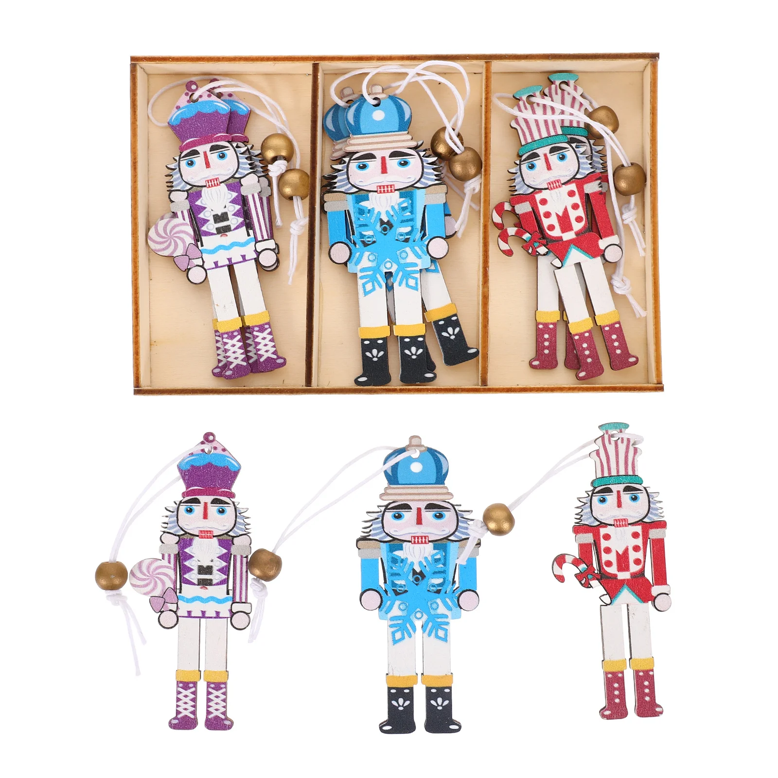 

9Pcs Wooden Nutcracker Hanging Decorations Xmas Tree Ornaments Vintage Christmas Party Decor Hanging Nutcracker Cutout