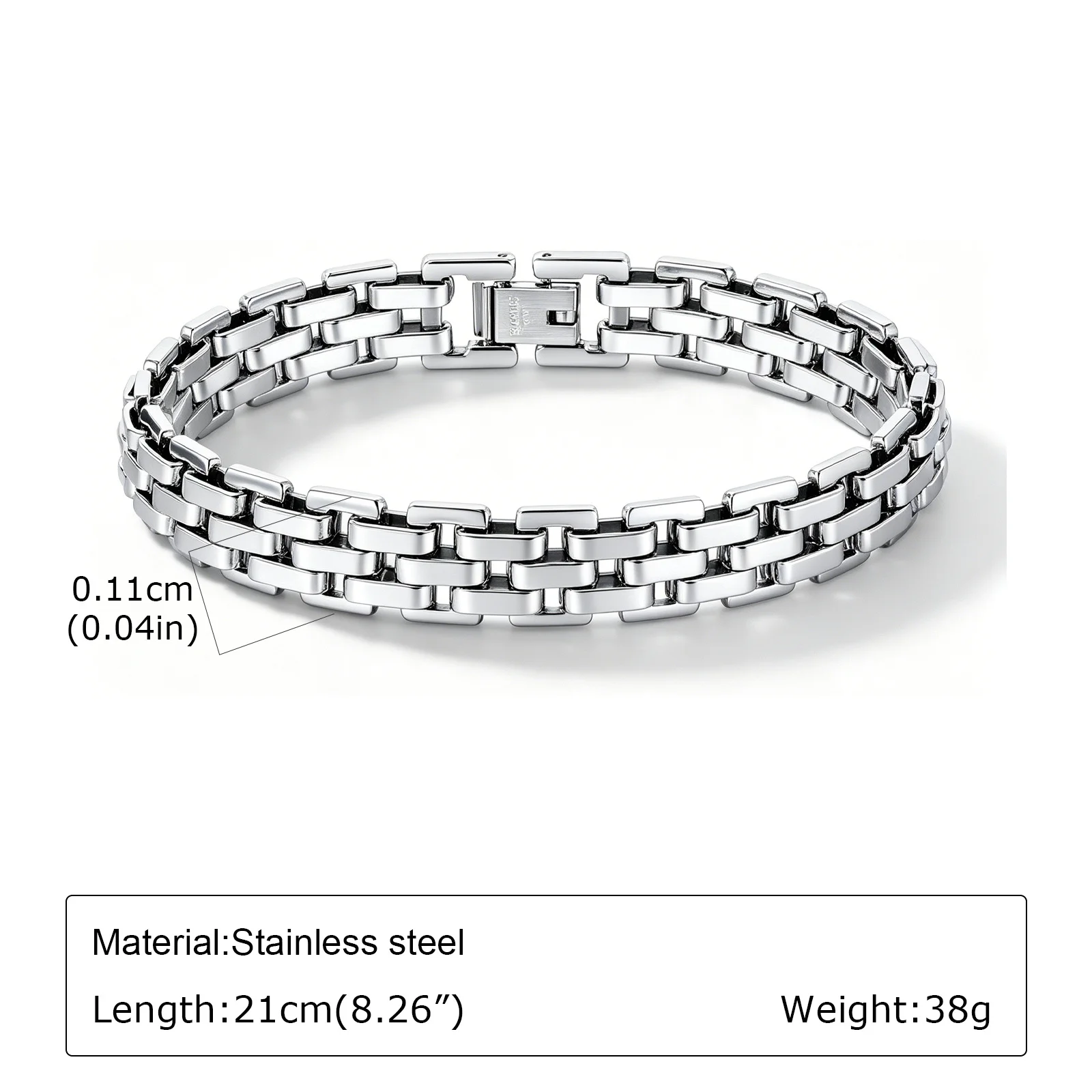 Punk Silberfarbene Herren-Kettenarmbänder, Hip-Hop Edelstahl Geflochtenes Gliederarmband, Klassischer Metallschmuck Geschenk für Ihn Papa