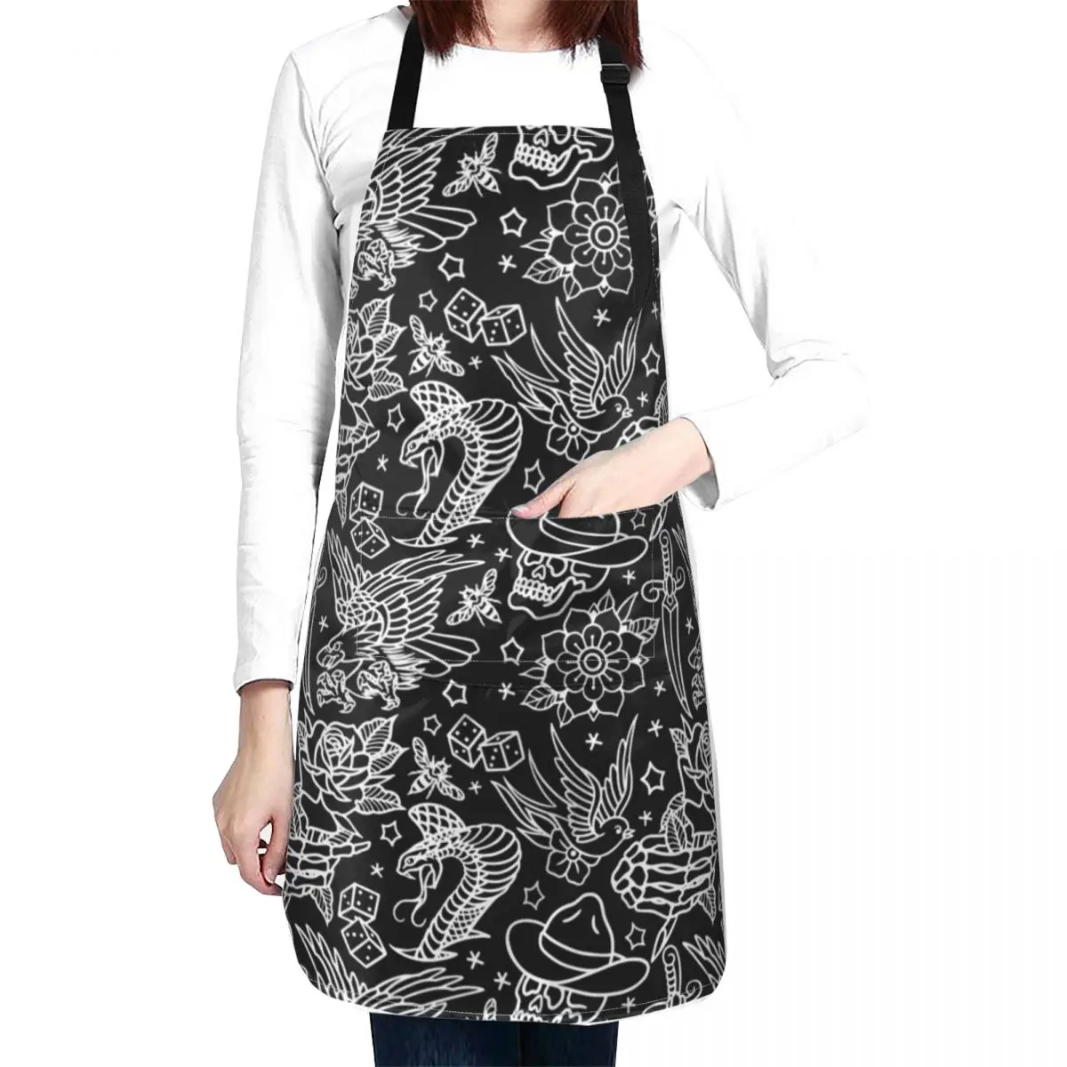 American Traditional Tattoo Flash Print Apron Kitchen Items nail tech supplies Women's Dress Kitchen And Household Goods Apron