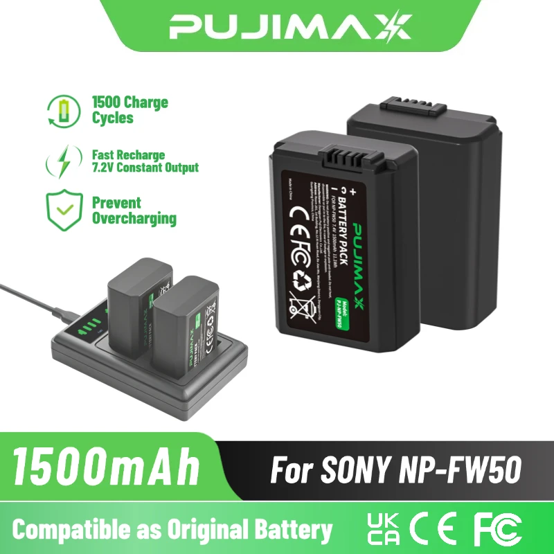 PUJIMAX NP-FW-50 1500mAh Rechargeable Battery for SONY NEX 3N 5C 5R 6 7F3 DSC-RX10M SLTT A33 35 55V ILCE 6000 6500M FW50 Camera