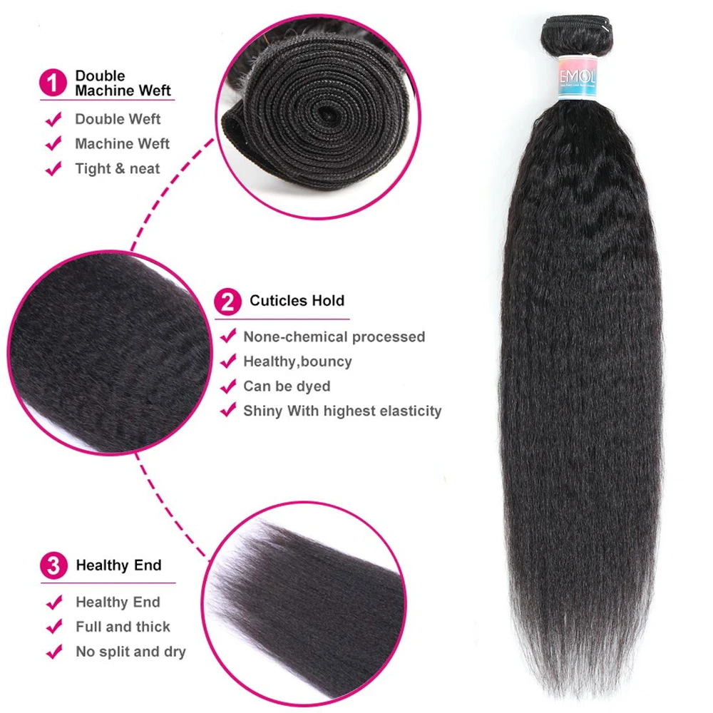 Kinky em linha reta feixes de cabelo humano 8-30 Polegada tecer extensões de cabelo remy yaki cabelo reto 1/3/4 pacotes fornecedor por atacado
