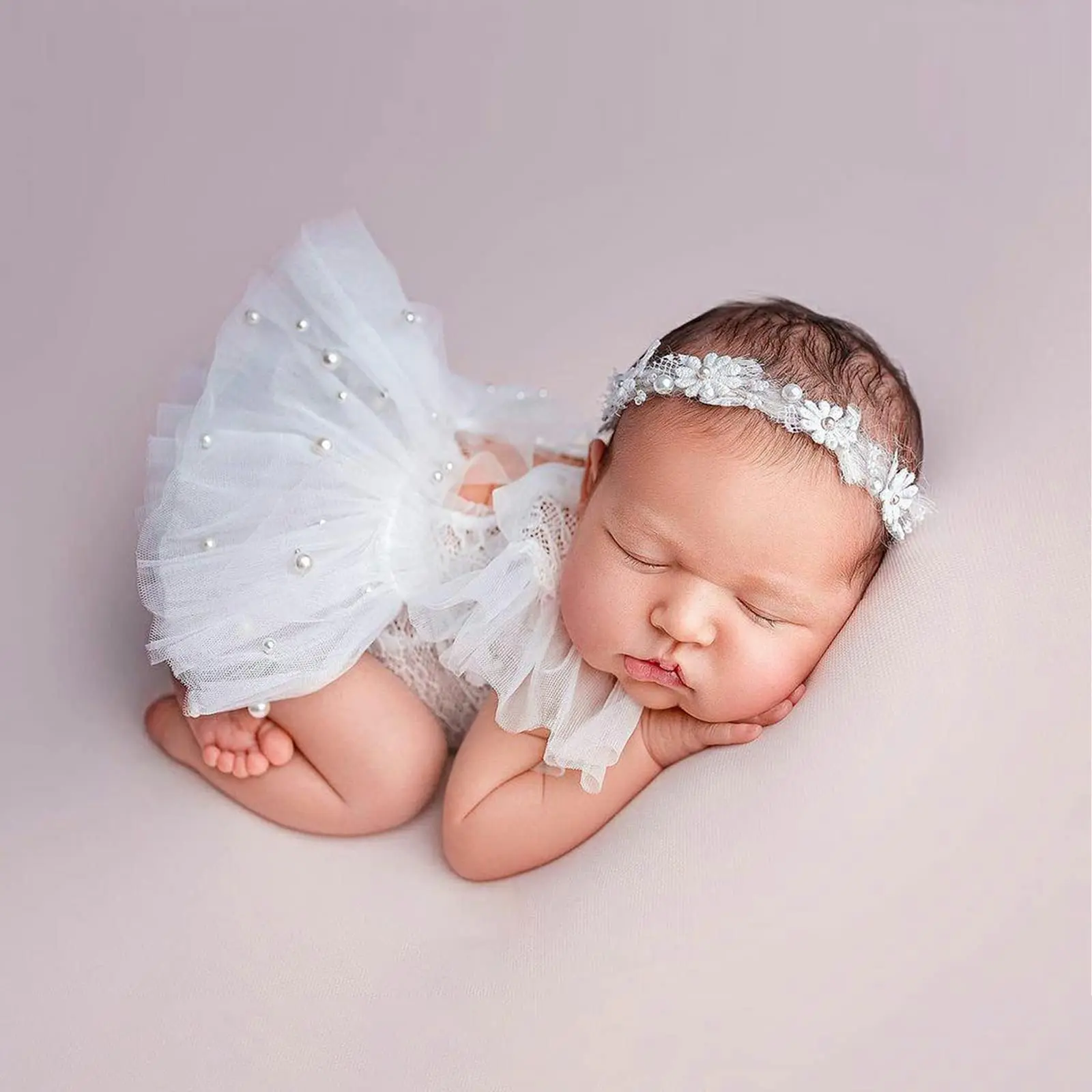 Newborn Photography Outfits Girl Newborn Photography Props White Pearl Lace Rompers Newborn Girl  Photoshoot Outfits Halloween