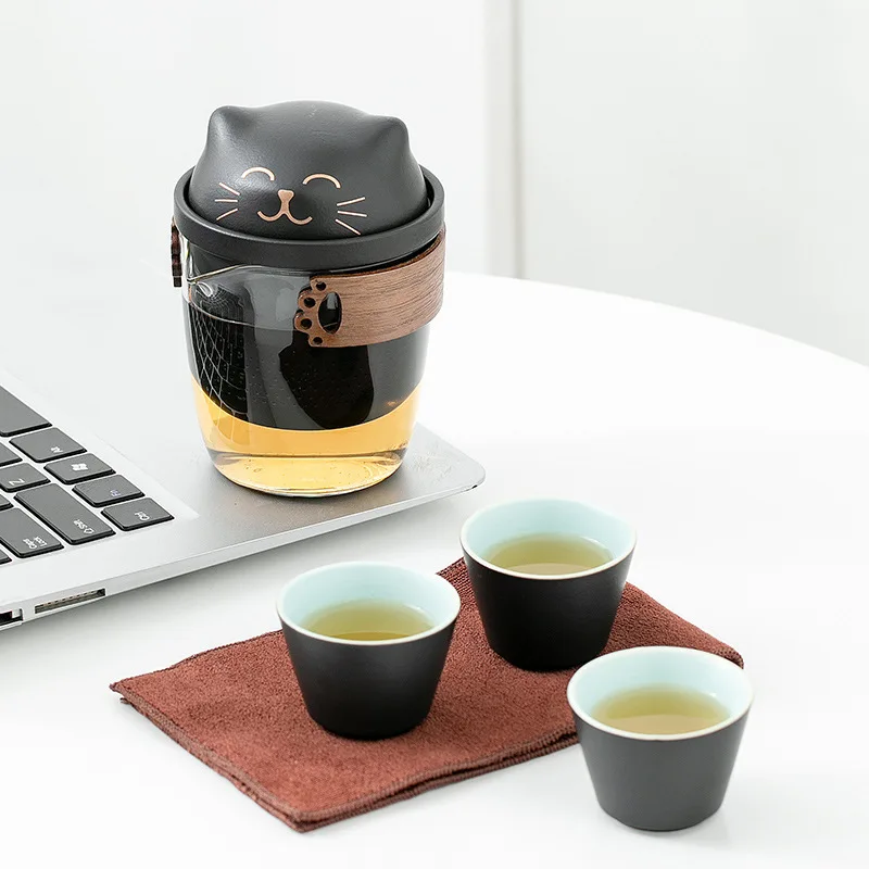 

Portable travel tea set set, simple kung fu tea pot, tea cup, outdoor portable fast guest cup, one pot, three cups