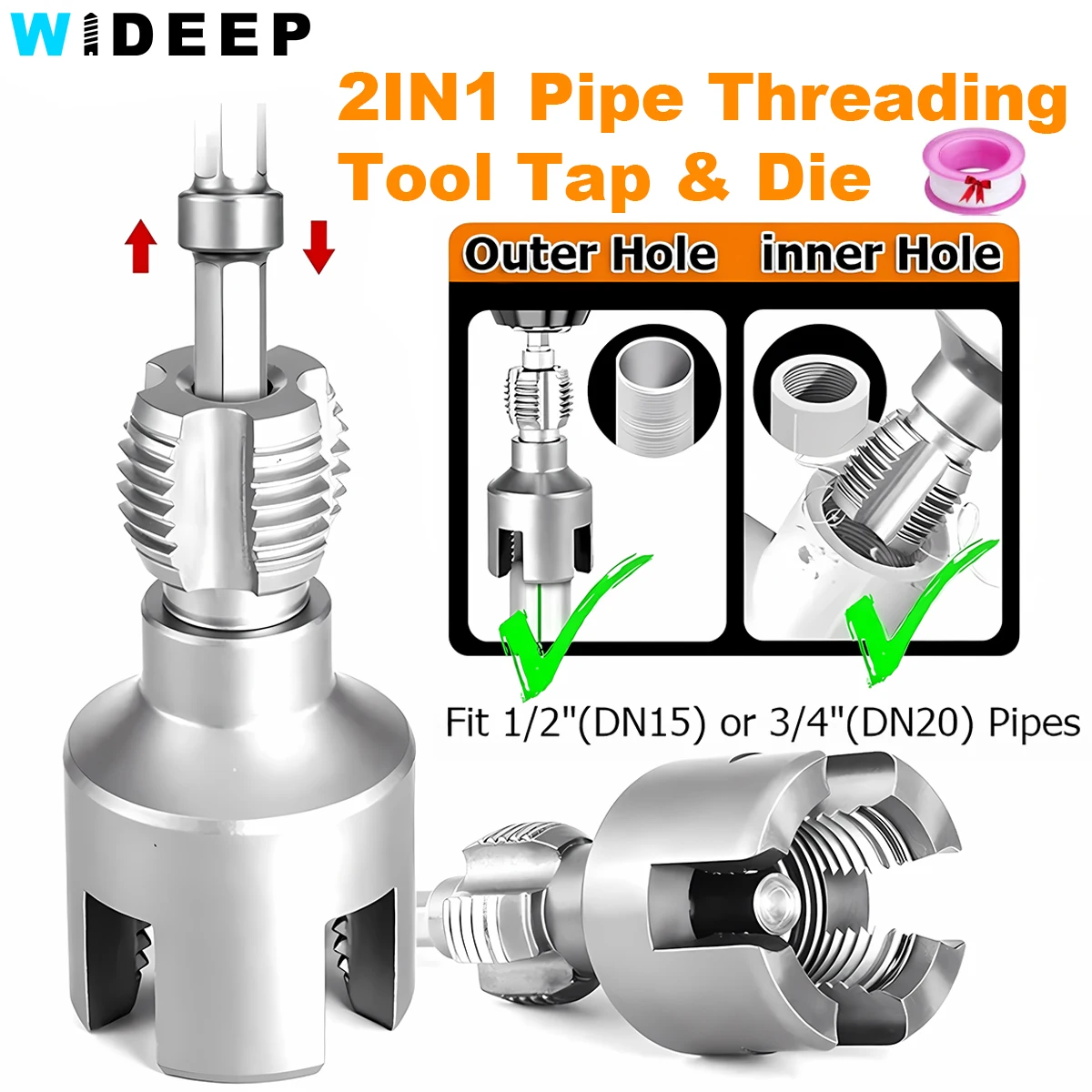 

DN15 DN20 Upgrade Pipe Threading Tool Hex Shank Tapping and Die Internal External Threads 1/2inch 3/4inch Water Pipes PPR PVC