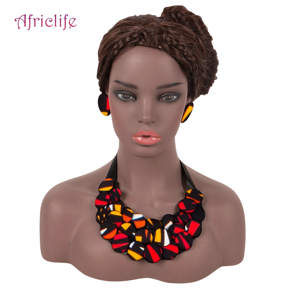 African Print Colorful Cover Buttons Bib Necklaces Matching Earrings Jewelry Set Ankara Bib Body Accessories Gift for Her WYB830