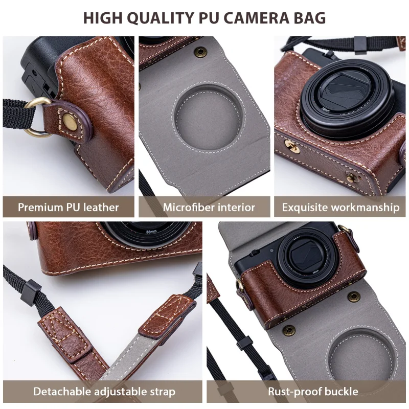 Digital Camera Protective Case PU Leather Camera Storage Bag with Removable Shoulder Strap Compatible with Sony ZV1