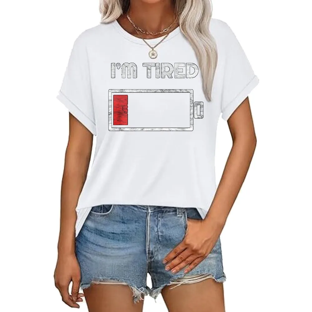 Funny I'm Tired Low Battery T Shirt - Empty Phone Symbol T-Shirt Casual Fashion Loose Harajuku Short Sleeve Cotton Clothing