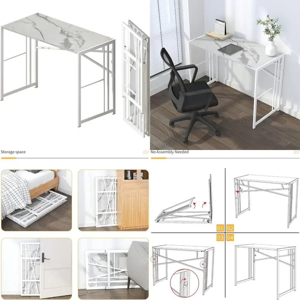 

Folding Computer Desk 40 inch Writing Gaming Computer Camping Desk, No Assembly Required Home Office Table, White Marble