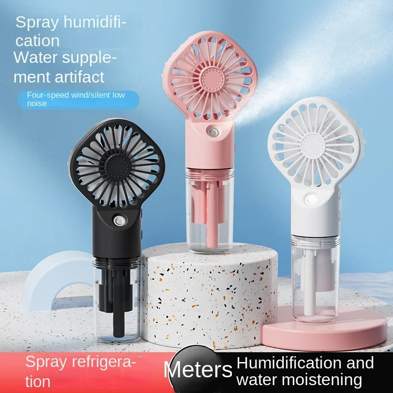 

Mini Handheld Fan USB Rechargeable Portable Misting Fan With 4 Adjustable Speed Spray Water Mist Fan Outdoor Camping Travelling