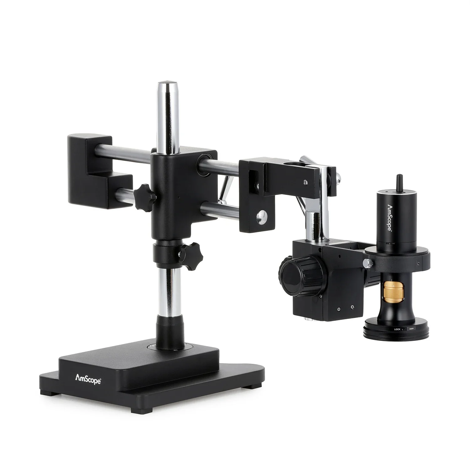 AmScope 0.7X-5.6X 1080p Wi-Fi/USB All-in-One Digital Microscope with Zoom Optics on Double-Arm Boom-Stand