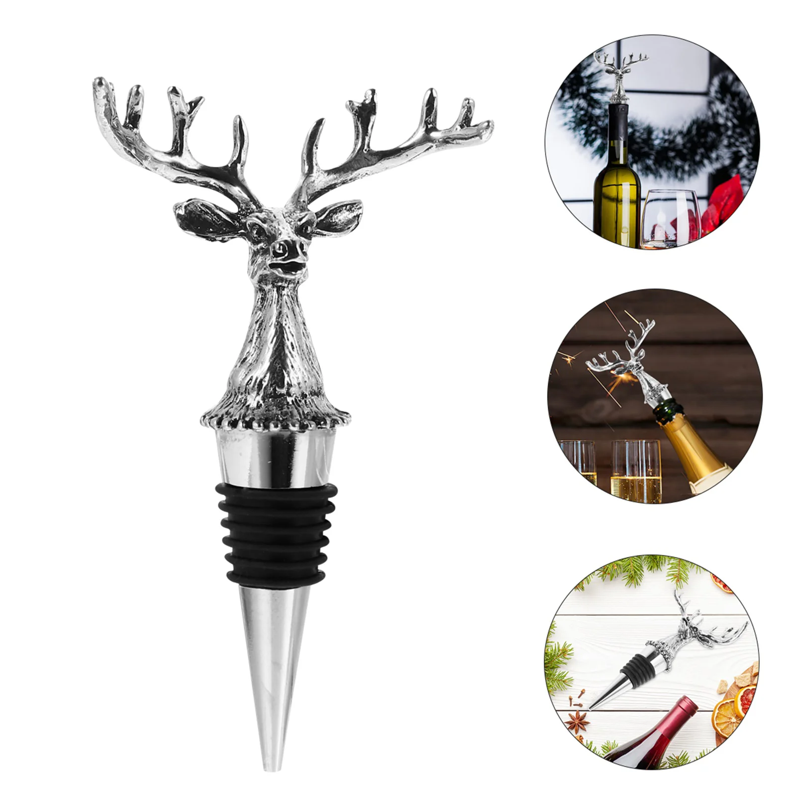 

Bottle Stopper Elk Head Plug Cute Holiday Stoppers for Glass Bottles Fashion Funny Silver Capper