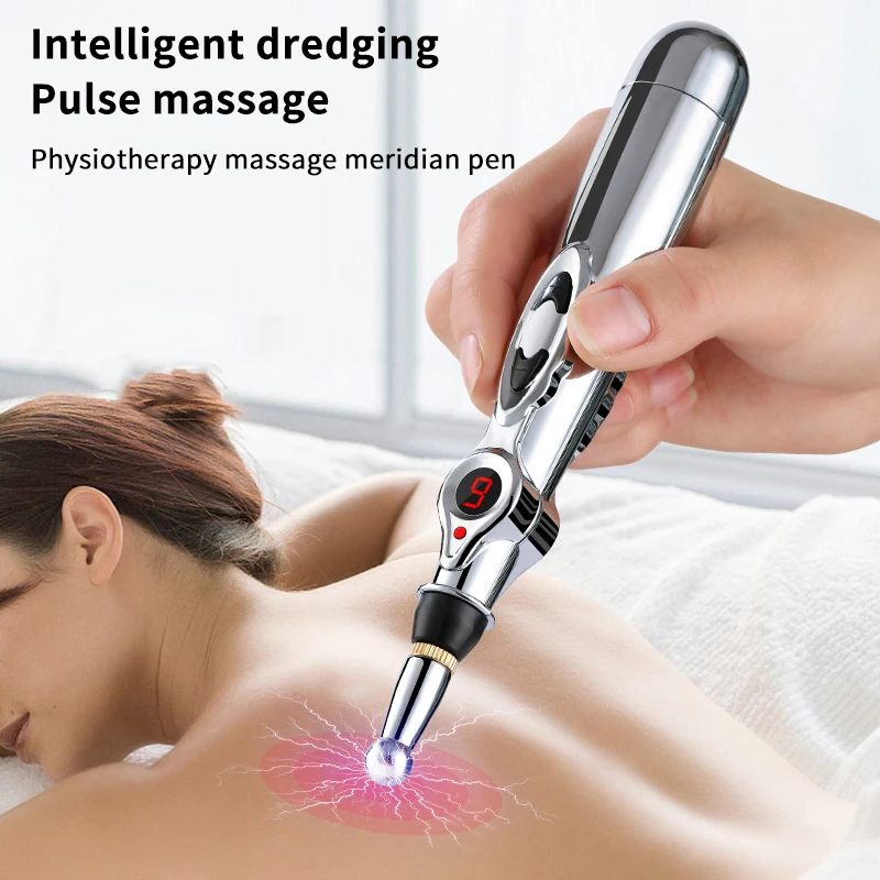 Elektrischer Massagestift, verstellbar, für Körper, Rücken, Handmassage, Drücken und Muskelentspannung, batteriebetrieben, Silber