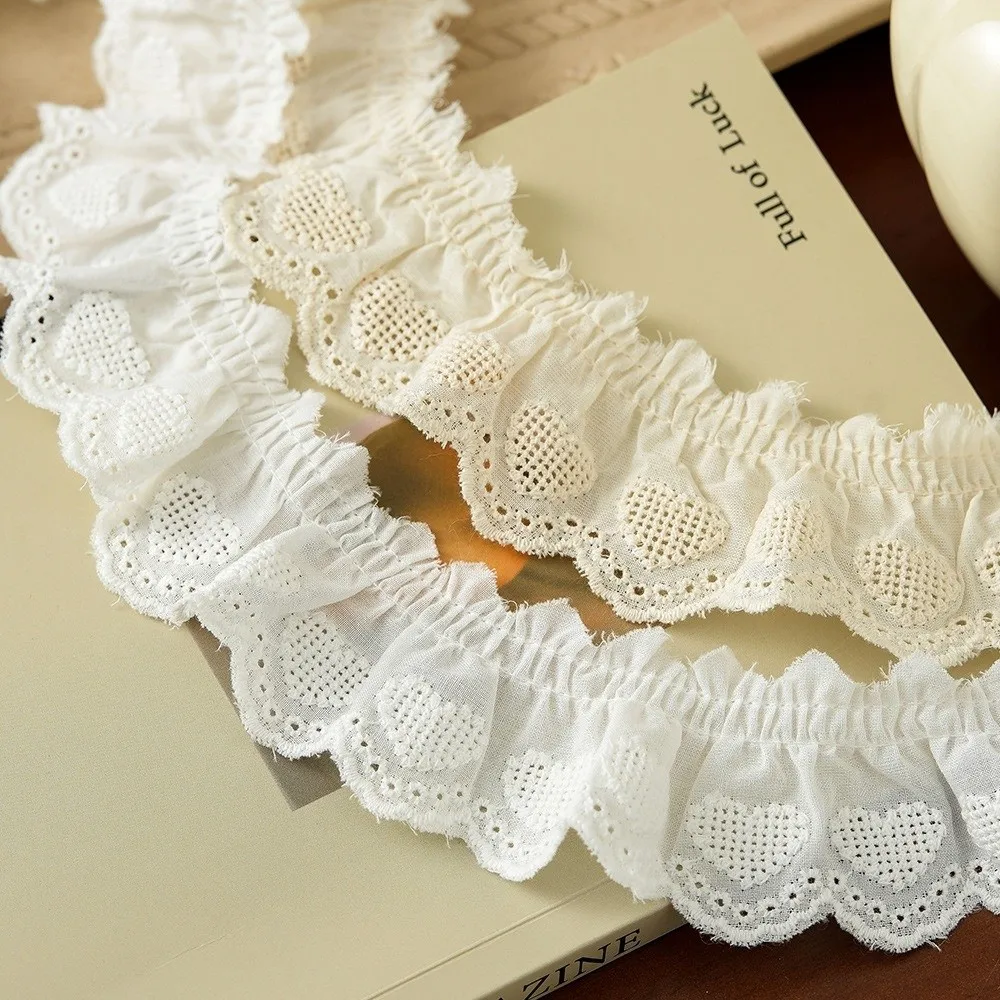 DIY 5cm Wide Ruffle Trim Cotton Heart Embroidered Wrinkle Lace Skirt Edge Handmade Clothing Lace Material Sewing Accessories