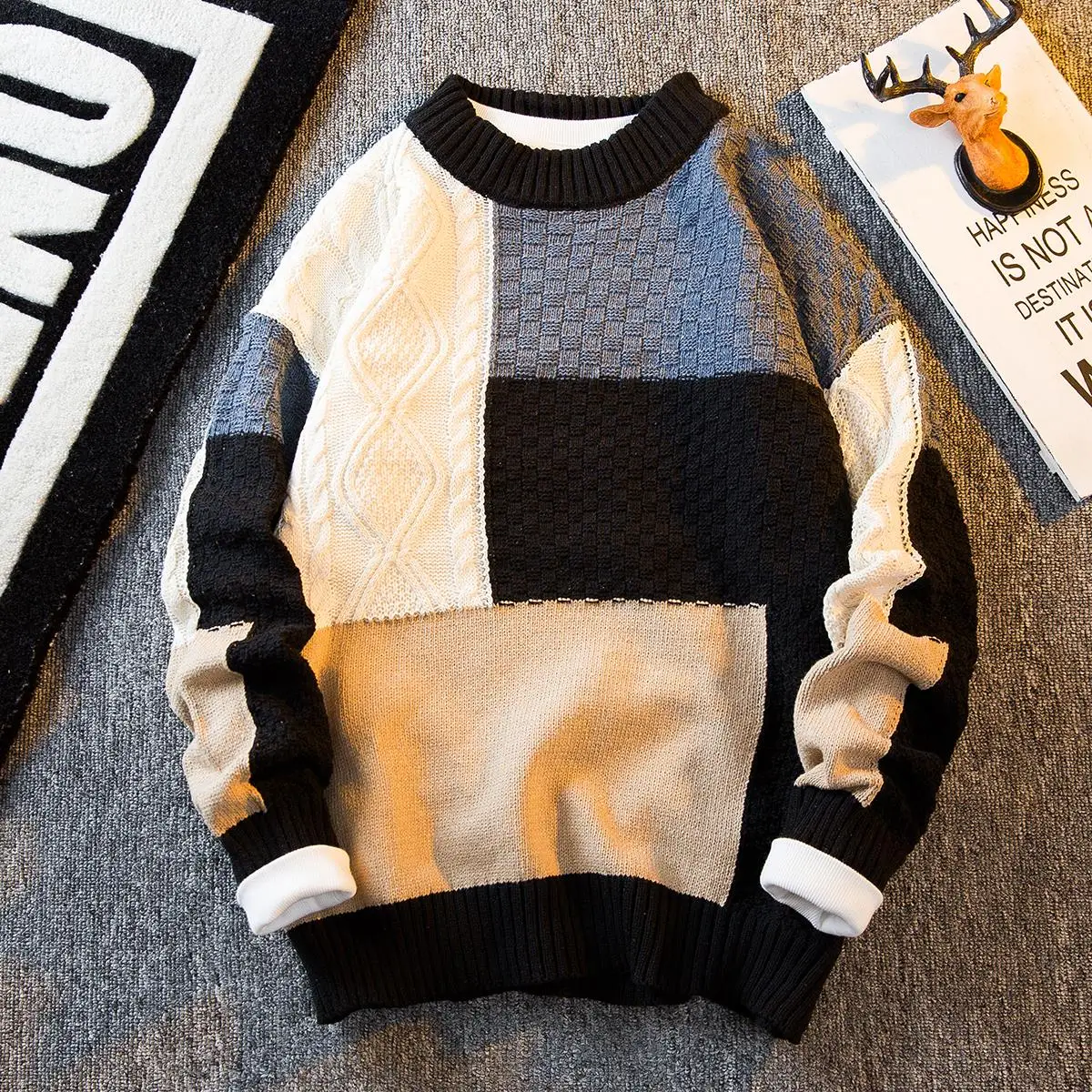 

Loose Fit Men's Knitted Sweater Autumn Winter Large Size Twist Yarn Baseball Collar Long Sve Faionable Trendy Outerwear