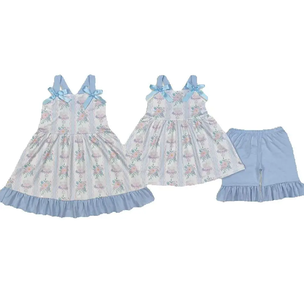

Sibling Baby Girls Flowers Cakes Straps Bows Top Shorts Clothes Sets