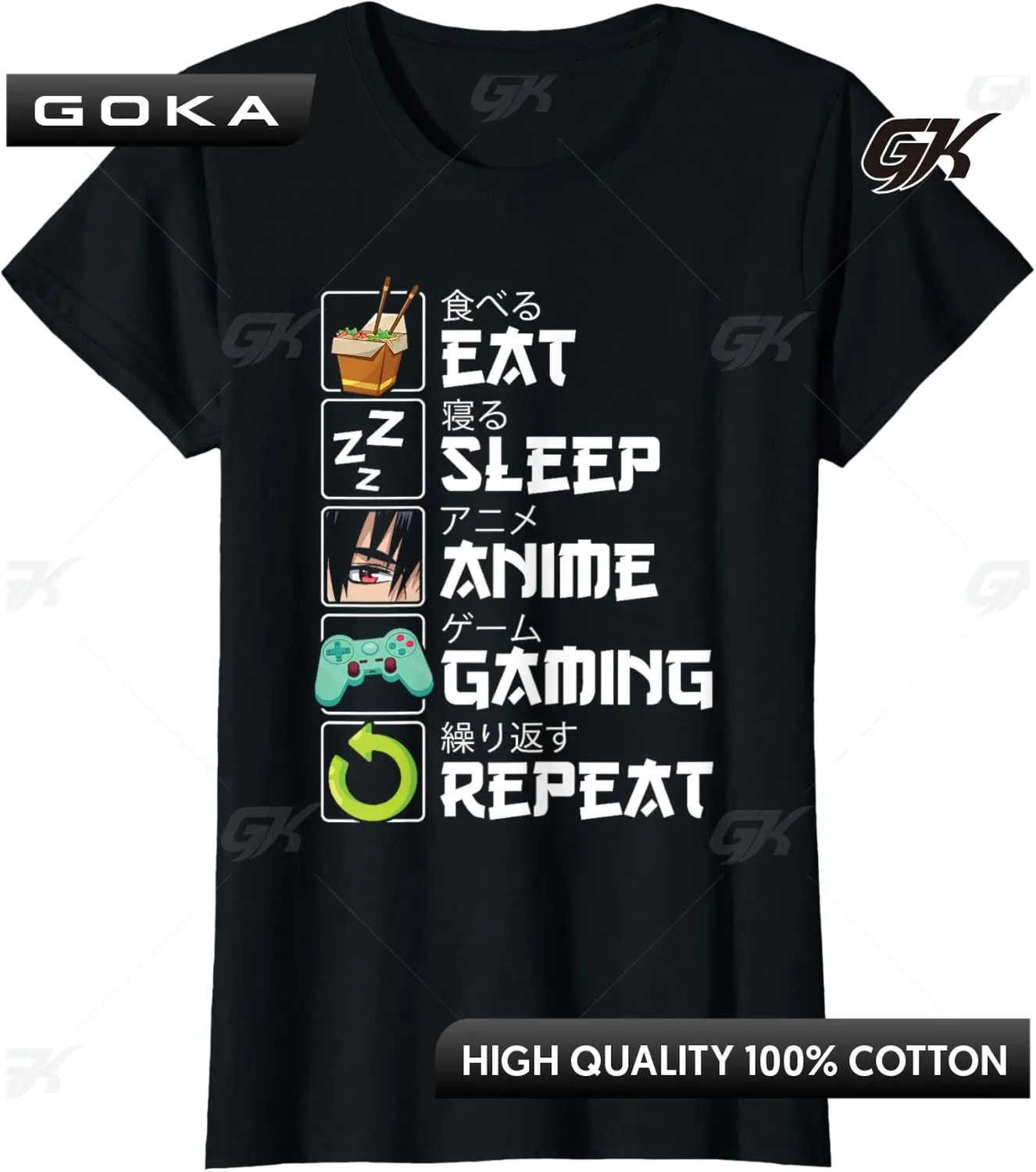 

Eat Sleep Anime Gaming Repeat Kawaii Otaku Anime Manga Printed Graphic T-Shirt Casual Fashion Round Short Sleeved Tops Clothes