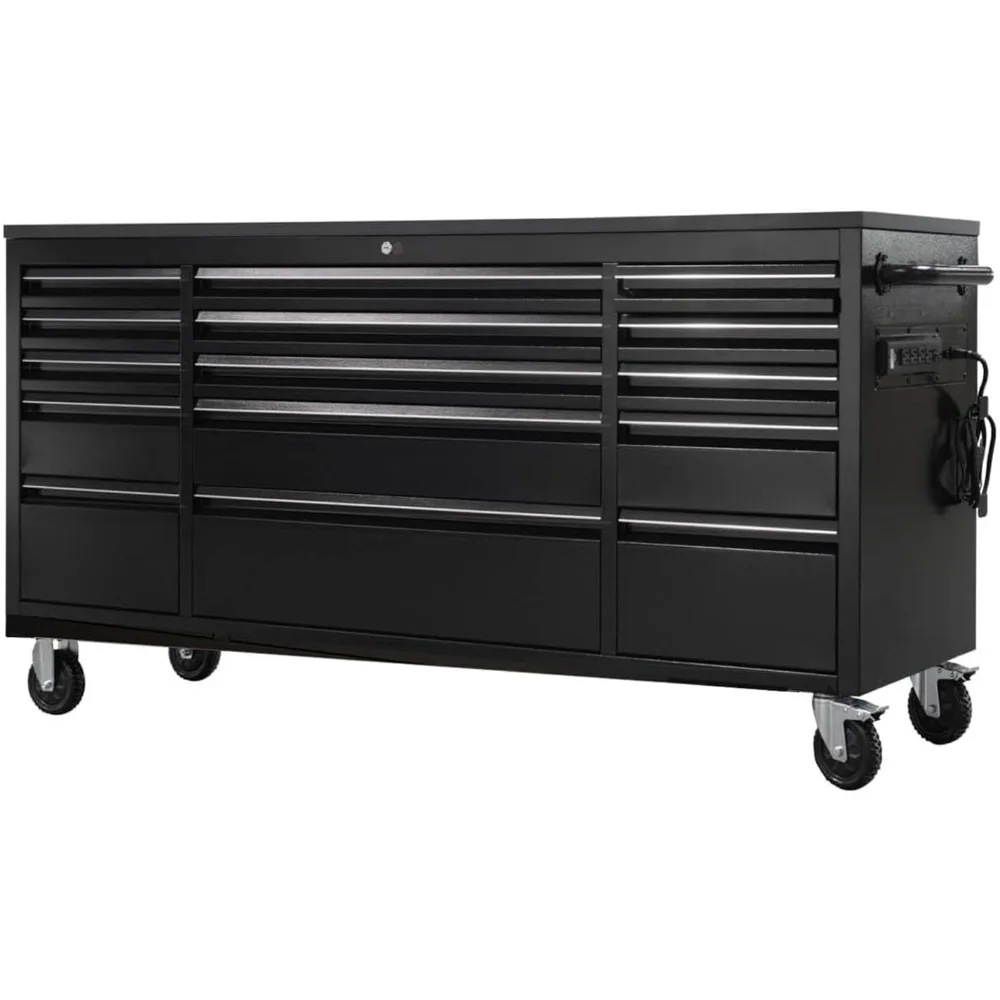 

72-Inch Professional Tool Chest - 15-Drawer Locking Cabinet on Wheels, 100lbs/Drawer Slide, Stainless Steel Garage Storage