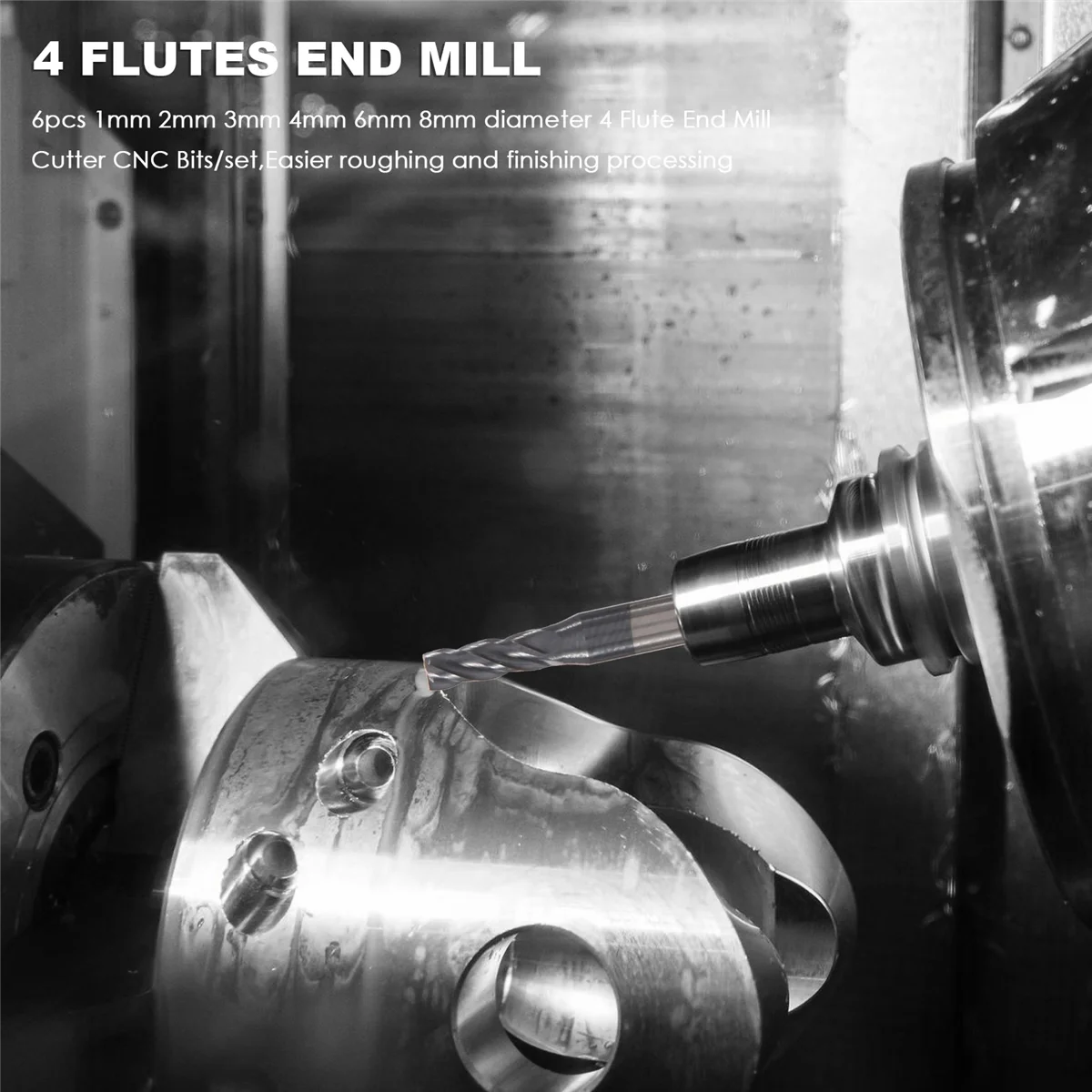 WFF 6Pcs 4 Flutes End Mills Set for Steels Square CNC Carbide Milling Cutter Spiral Router Bits Dia(1 2 3 4 6 8mm)