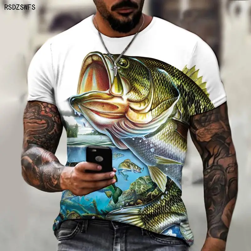 Wild Fishing 3D Printing Men\'s Round Neck T-shirt, Essential Clothing For Friends Of Fishing, Street Casual Oversize S-5XL