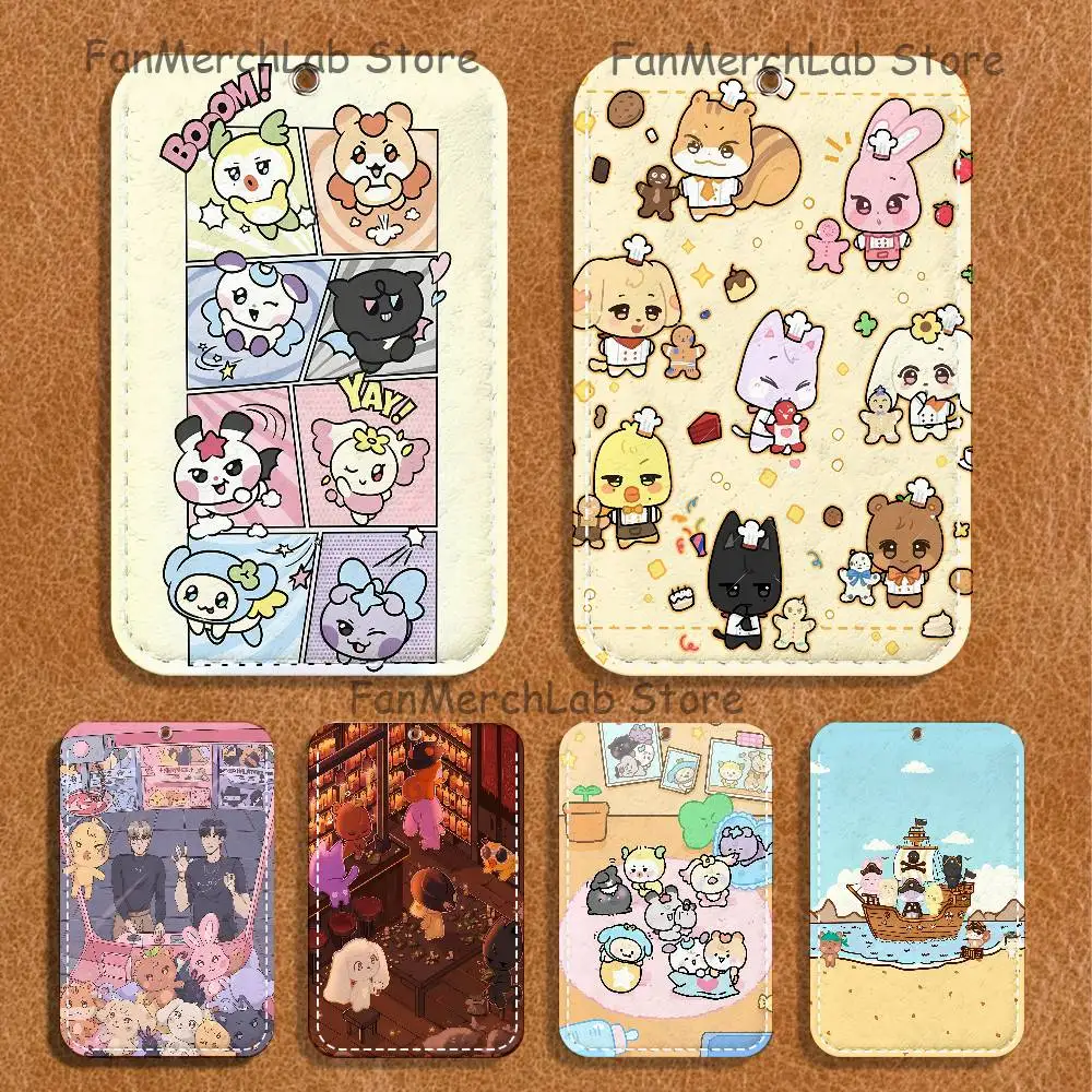 

Cute A-ANITEEZ Pattern 1Pc PU Leather Card Holder Keychain Key Ring Door Lock Access Tags ID Card Case Keychain Card