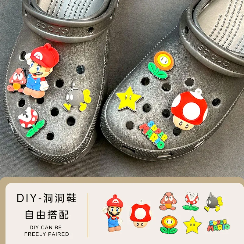 8pcs Super Mario PVC Shoe Buckle Cartoon Character DIY Sneakers Sandals Decoration Accessories for Children Birthday Gifts