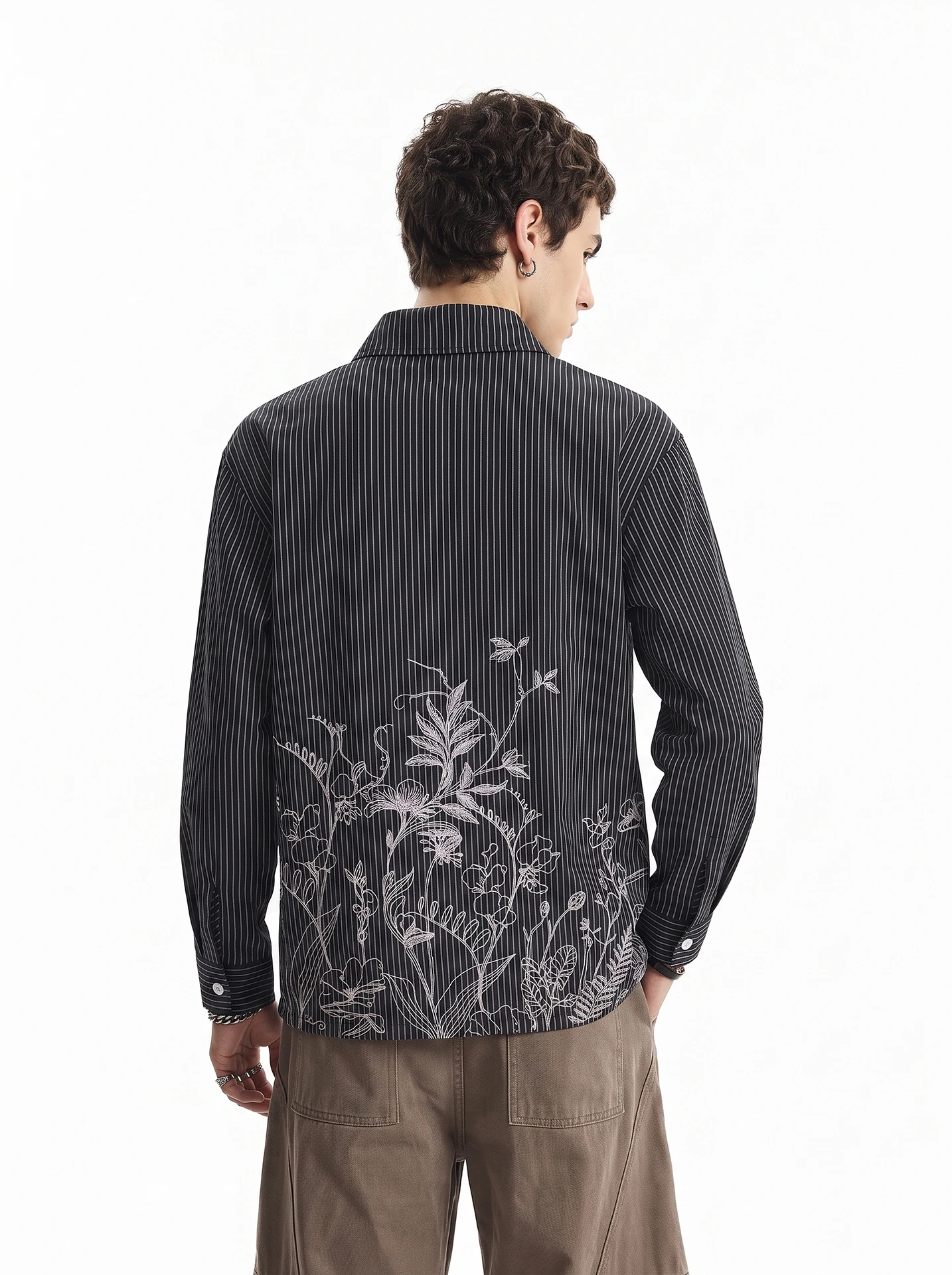 American Retro Floral Print Striped Long Sleeve Loose Men's Shirt Autumn Casual Fashion Street Style Tagkita Brand