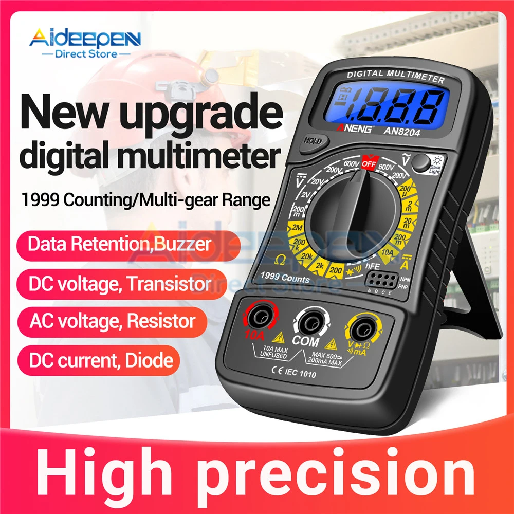 AN8204 Palm Digital Multimeter hFE Triode Diode Tester Intelligent NCV Voltage Buzzer Meter Anti-burn Maintenance Tools