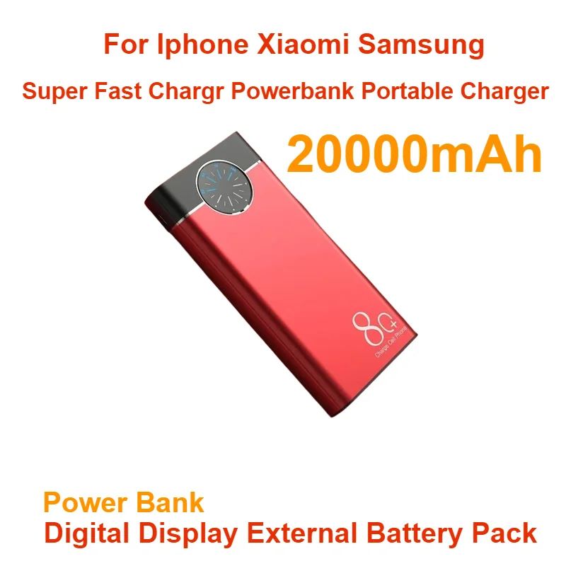 For Iphone Xiaomi Samsung Super Fast Chargr Powerbank Portable Charger Digital Display External Battery Pack 20000mah Power Bank