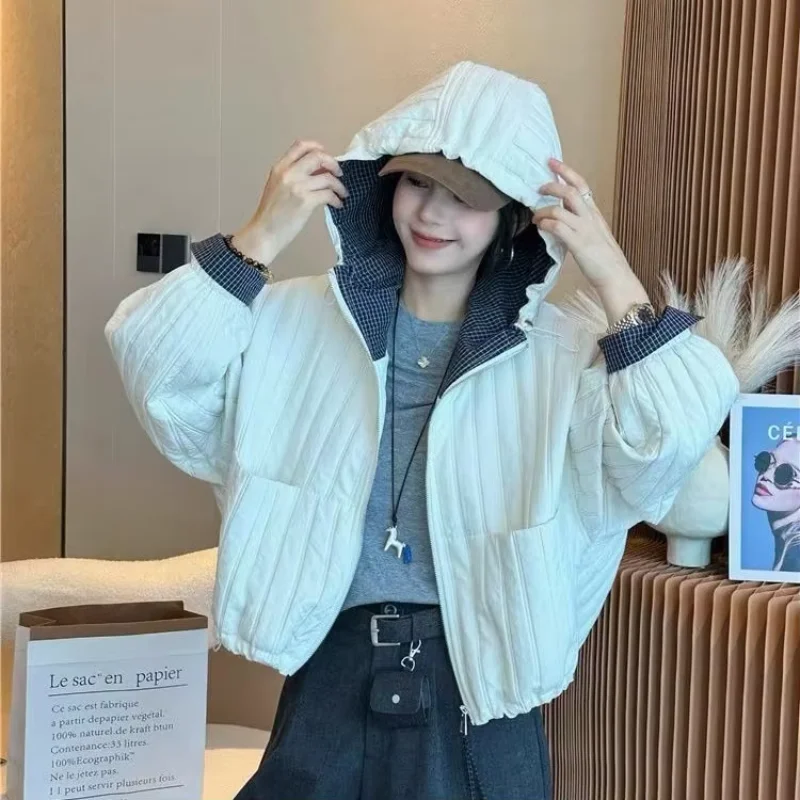 Vintage Hoody Plaid Patchwork Short Parkas Europe New Moda Trendy Slim Coat Minority Small Fragrance Elegant Soft